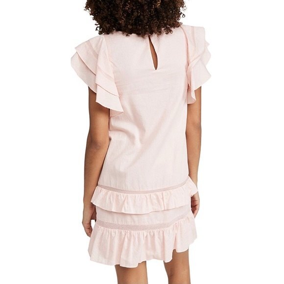 Rebecca Minkoff Pink Ilana Short Flutter Sleeve Crochet Trim Tiered Mini Dress - Picture 3 of 14